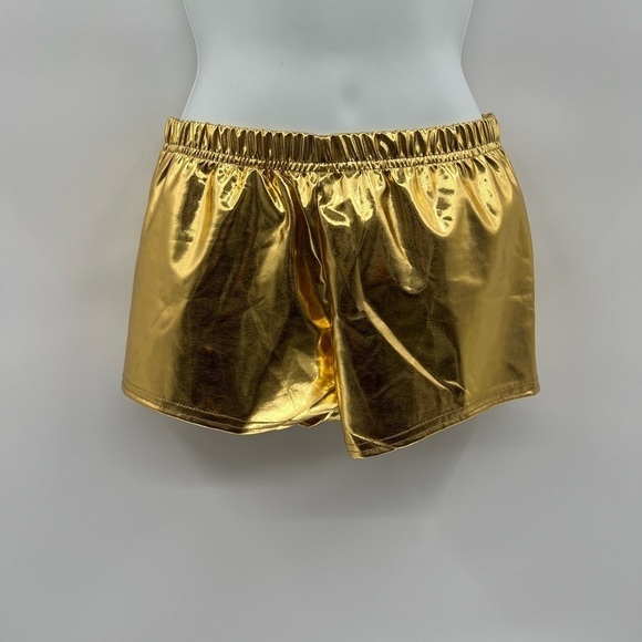 3/$15 Kid's Metallic Gold Shiny Hot Pants | XL Polyester & Spandex Elastic Waist - Picture 3 of 3